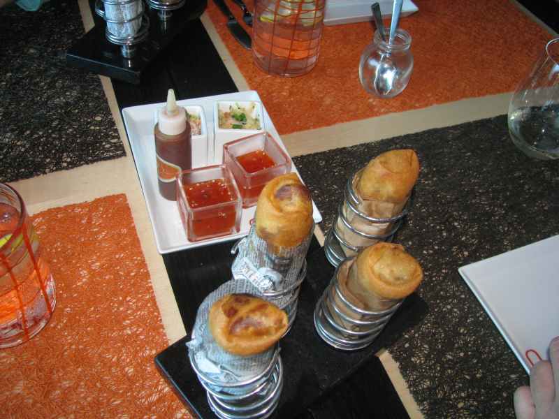 Chinese Spring Rolls - Note how they are served - in springs